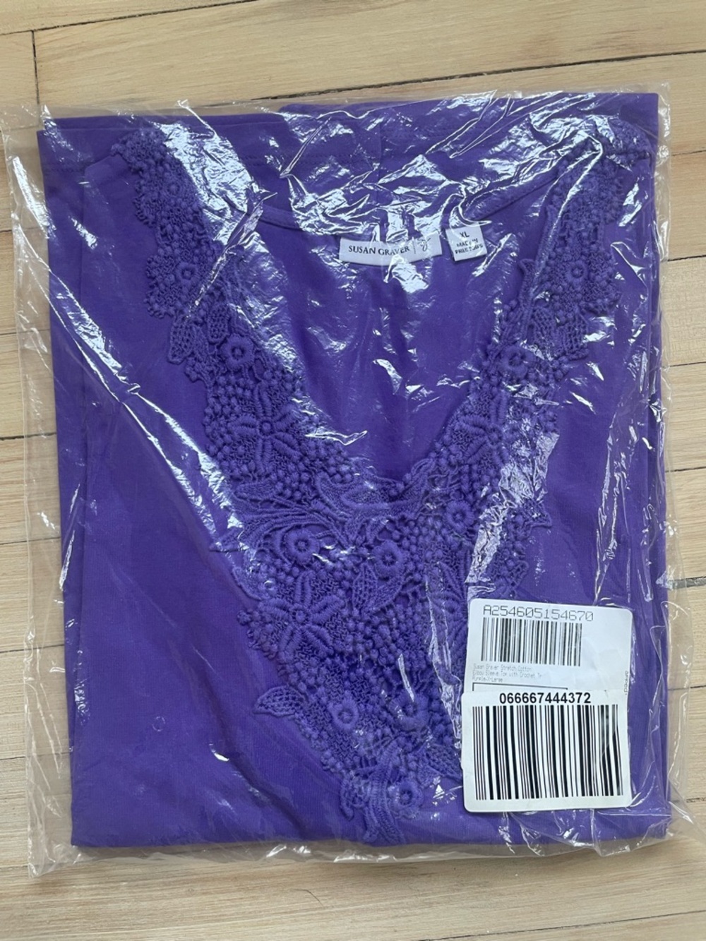 Susan Graver Weekend Stretch Cotton Top with Crochet Trim A254605 XL NWT Vintage